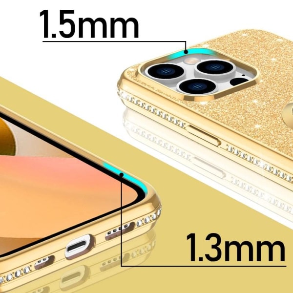 iPhone 13 Pro Max Stötdämpande Skal med Ringhållare Strass Svart