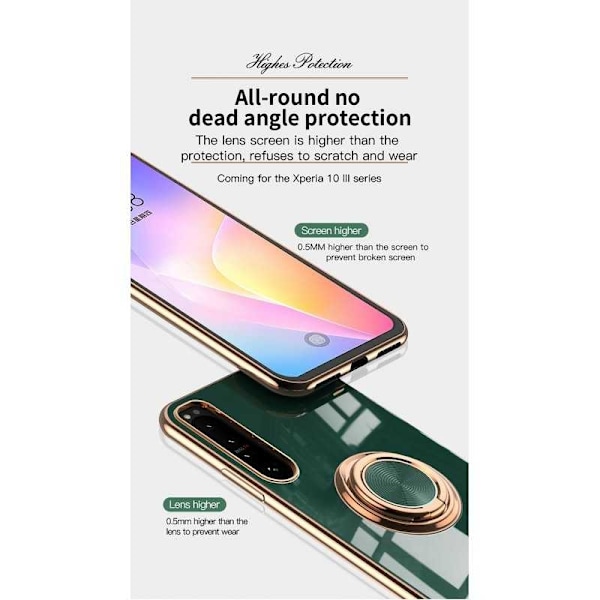 Xperia 10 III Elegant & stødsikkert cover med ringholder fejlfri Mörkgrön