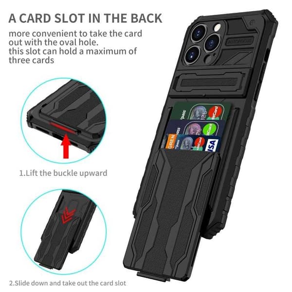iPhone 13 Pro Stöttåligt Skal Kickstand & Kortfack ThinArmor V3 Svart