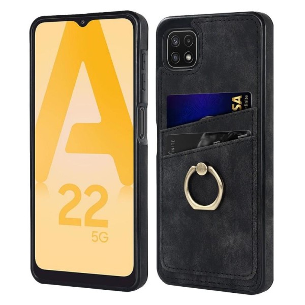 Samsung A22 5G mobildeksel med kortholder Retro V4 Black