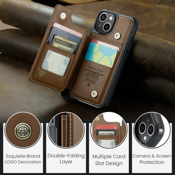 CaseMe Shockproof Cover Kortholder Stander 4-rums iPhone 13 Brun