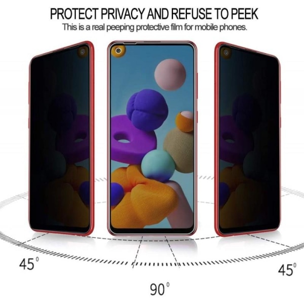 Samsung A21s Privacy Hærdet glas 0,26 mm 2,5D 9H Transparent
