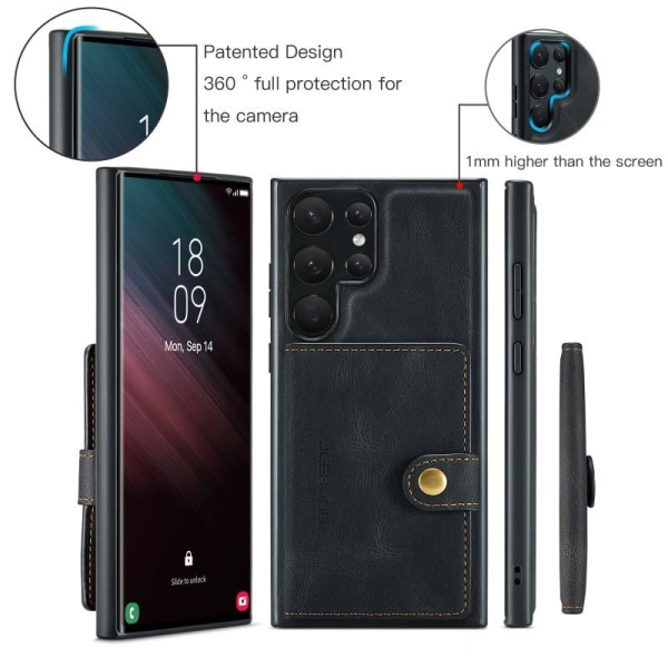 Samsung S23 Ultra Stöttåligt Skal med Magnetisk Korthållare JeeH Black