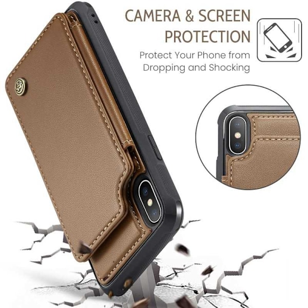 CaseMe Stöttåligt Skal Korthållare Stativ 4-Fack iPhone XS Max Brun