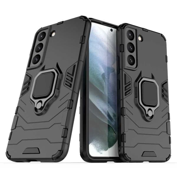 Samsung S21 FE Iskunkestävä suojus sormustelineellä ThinArmor Black