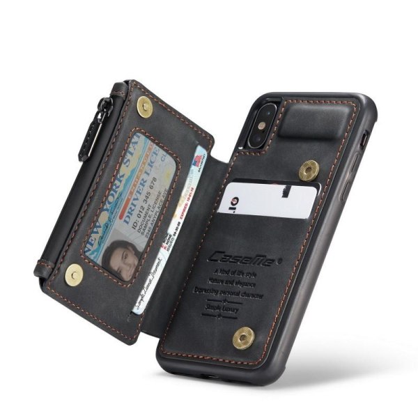 iPhone XS deksel kortholder og glidelås 4-LOMME CaseMe Flippr Black