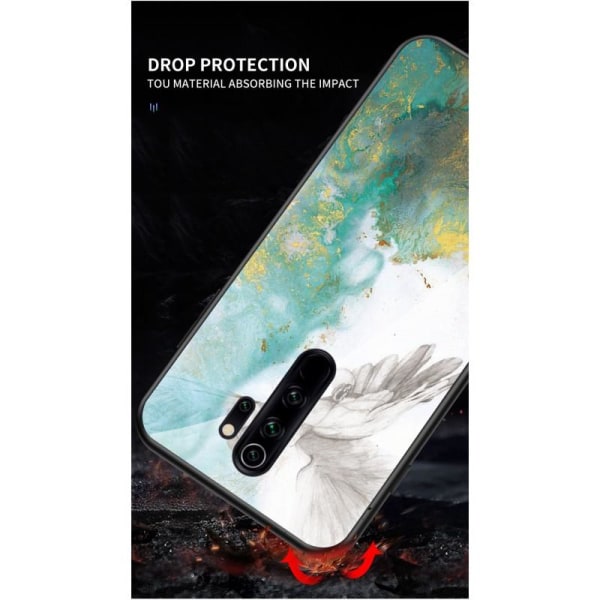 Redmi Note 8 Pro Marmorskal 9H Glas Baksida Glassback V2 Black Svart/Guld