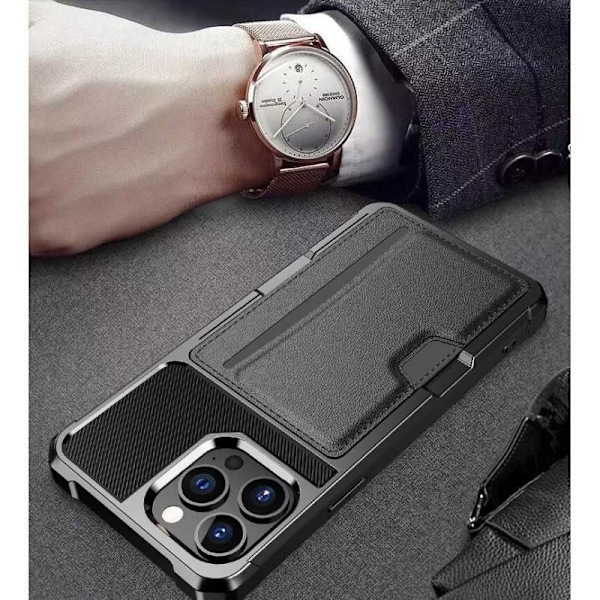 iPhone 14 Pro Max Iskunkestävä kansi korttipaikalla Solid V2 Black