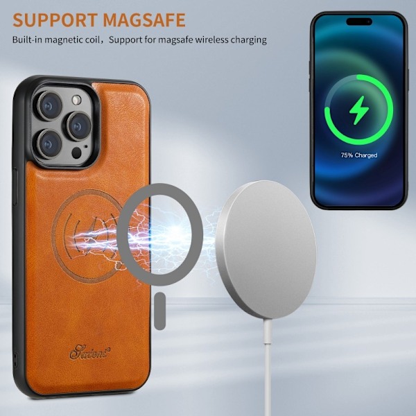 Suteni™ 2in1 Magsafe Skal med Korthållare iPhone 13 - Ljusbrun Khaki