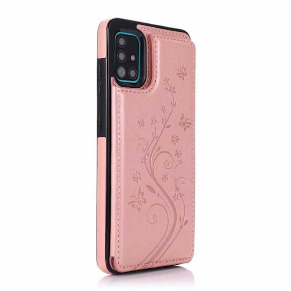 Samsung A71 Stöttåligt Skal Korthållare 3-FACK Flippr V2 Rosa guld