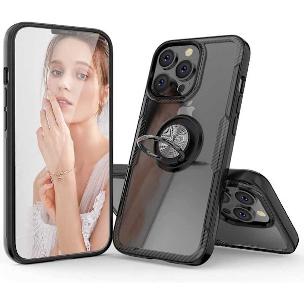 iPhone 13 Pro Praktisk stødsikkert cover med ringholder V4 Transparent