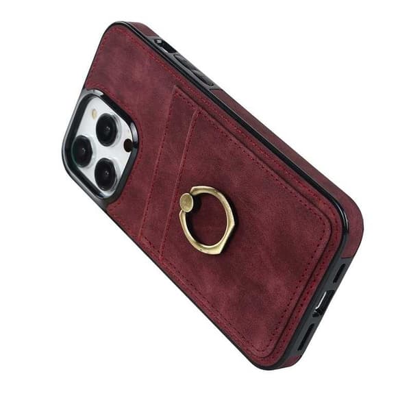 iPhone 14 Pro Mobilskal med Korthållare Retro V4 Vinröd