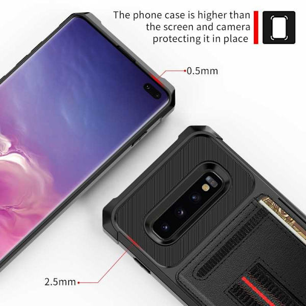 Samsung S10 Plus Stöttåligt Skal med Kortfack Solid V5 Svart