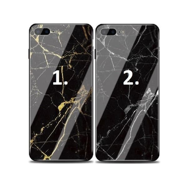 iPhone 7 Marble Shell 9H Bagside af hærdet glas Black Variant 2