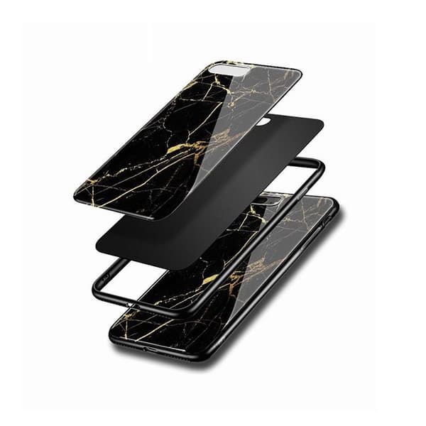 iPhone 7 Plus Marmorskal 9H Glas Baksida Glassback Black Variant 1