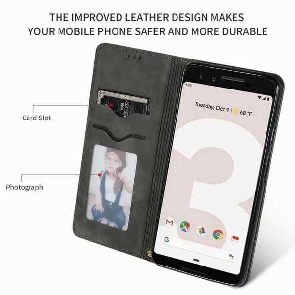 Google Pixel 3 Flip Case -korttilokero Suede Black