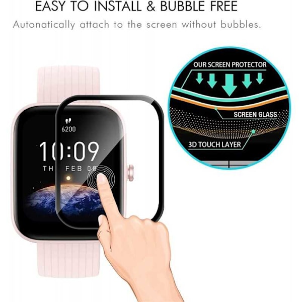 2-PACK Amazfit Bip 3/3Pro Hærdet glas FullFrame 3D 0,2 mm 9H Transparent