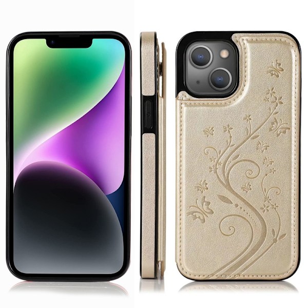 iPhone 15 Stöttåligt Skal Korthållare 3-FACK Flippr V2 - Guld