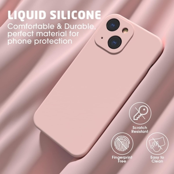 iPhone 15 Gummibelagd Mattrosa Skal Kameraskydd Liquid - Rosa