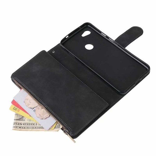 Google Pixel 3a Multifunktionellt Plånboksfodral Zipper 8-Fack Svart
