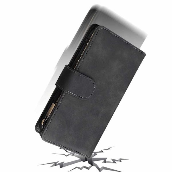 iPhone 7 / 8 / SE (2020&2022) Multifunktionellt Plånboksfodral Zipper 8-Fack Svart