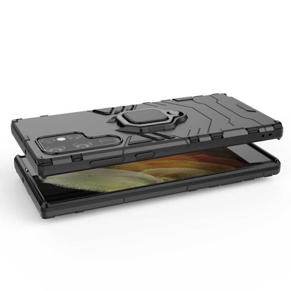 Samsung S22 Ultra Iskunkestävä Suojakuori ThinArmor Sormustelineellä Black