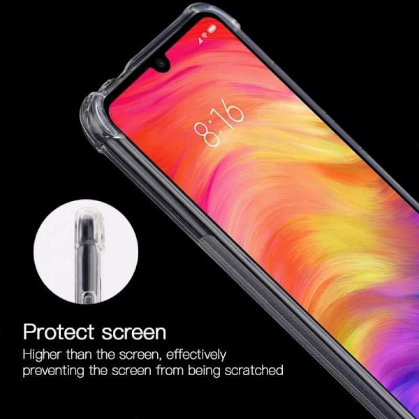 Xiaomi Redmi Note 7 Stöttåligt Skal med Förstärkta Hörn Transparent