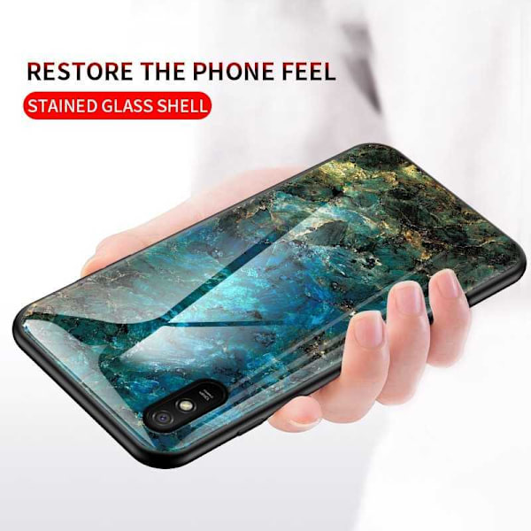 Redmi 9A Marmorikuori 9H Karkaistu lasi Takaosa Glassback V2 Emerald Green