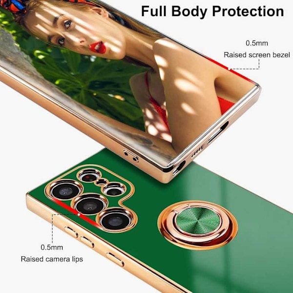 Tyylikäs ja iskunkestävä Samsung S24 Ultra -kotelo, jossa on Flawless sormusteline - Tummanvihreä