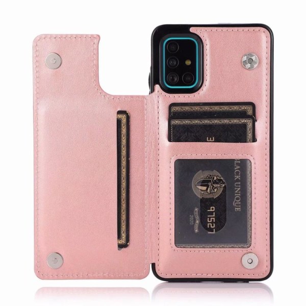 Samsung A51 Iskunkestävä kotelo, 3-taskuinen Flippr V2 Pink gold