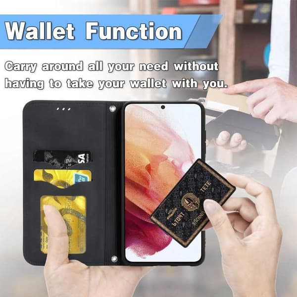 Samsung Galaxy S22 Plus Flip Case Korttilokero Suede Black