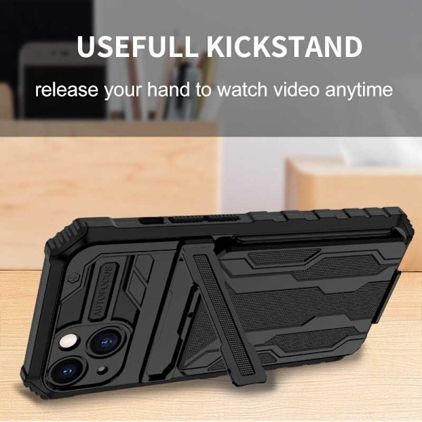 iPhone 13 Stöttåligt Skal Kickstand & Kortfack ThinArmor V3 Svart