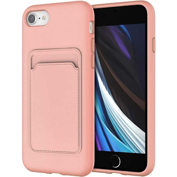 iPhone 7 / 8 / SE (2020 ja 2022) Kumitettu Iskunkestävä Kotelo Korttilokeron Liquid Rosa