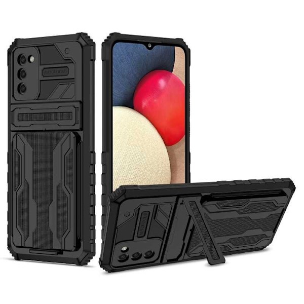 Samsung A02s stødsikkert cover Kickstand & kortrum ThinArmor V3 Black