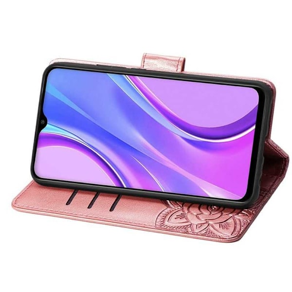 Xiaomi Redmi 9 -lompakkokotelo PU-nahkainen 4-taskuinen perhonen Pink gold