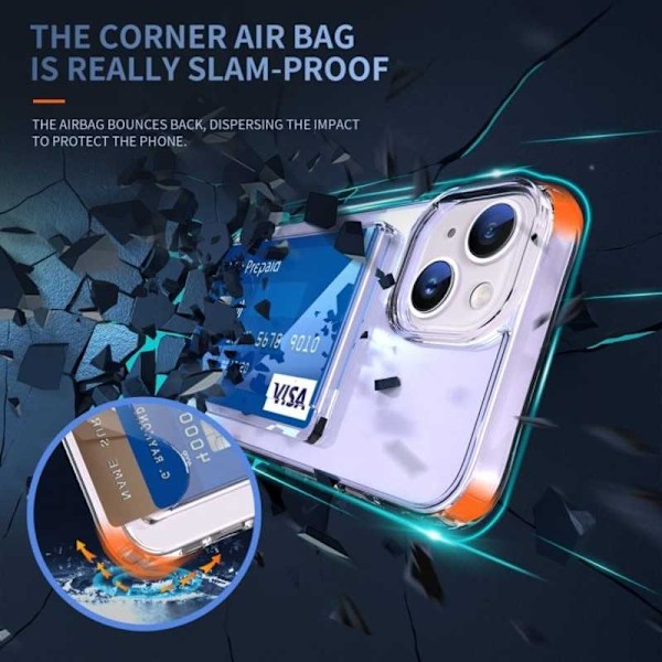 iPhone 15 stødsikkert cover med kortrum V3 Transparent