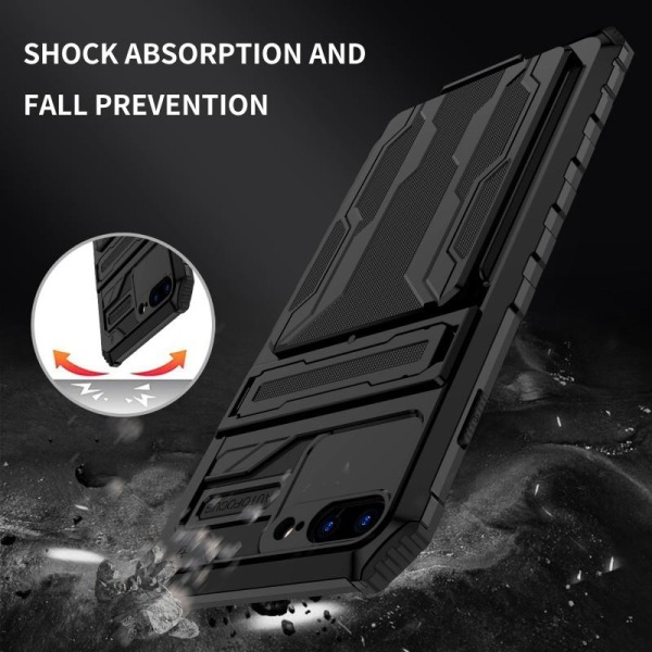 iPhone 7 Plus / 8 Plus Shockproof Shell Kickstand & Card Compart Black