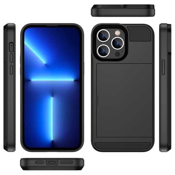 iPhone 14 Pro Stöttåligt Skal med Kortfack Black