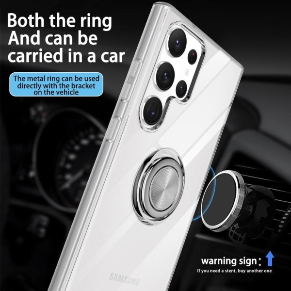 Samsung S23 Ultra iskunkestävä suojus sormustelineellä Fresh Transparent
