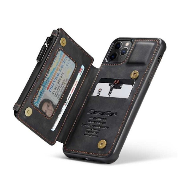 iPhone 11 Pro Max Skal Korthållare & Dragkedja 4-FACK CaseMe Flippr Svart