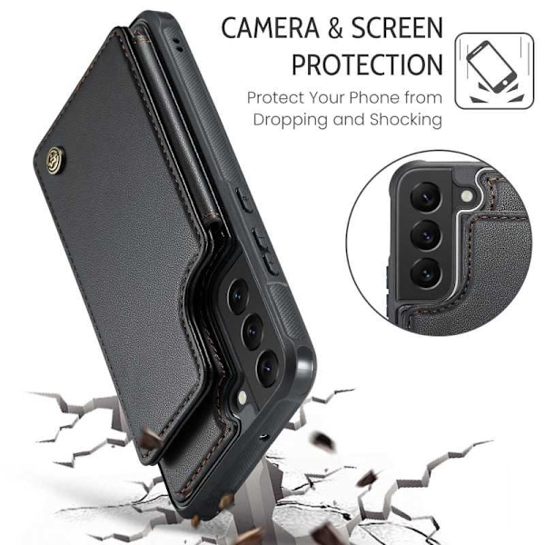 CaseMe Shockproof Cover Kortholder Stander 4-rums Samsung S22 Sort