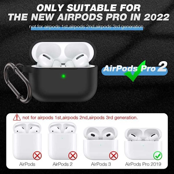 Airpods Pro 2 Skyddsfodral i Silikon med Karbinhake Svart