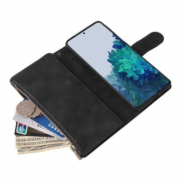Samsung S21 Ultra Multifunktionellt Plånboksfodral Zipper 8-Fack Svart