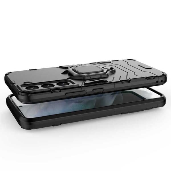 Samsung S21 FE Iskunkestävä suojus sormustelineellä ThinArmor Black