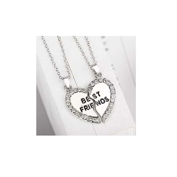 Halskæde Friendship Heart graveret Rhinestone Silver
