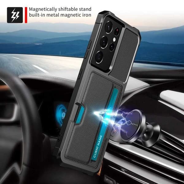 Samsung S21 Ultra Iskunkestävä kansi korttipaikalla Solid V2 Black