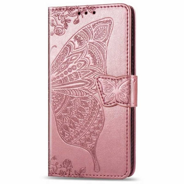 Samsung S20 FE Plånboksfodral PU-Läder 4-FACK Motiv Fjäril Rosenguld