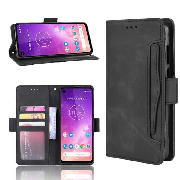 Motorola One Vision Plånboksfodral PU-Läder 6-FACK Winston V3 Svart