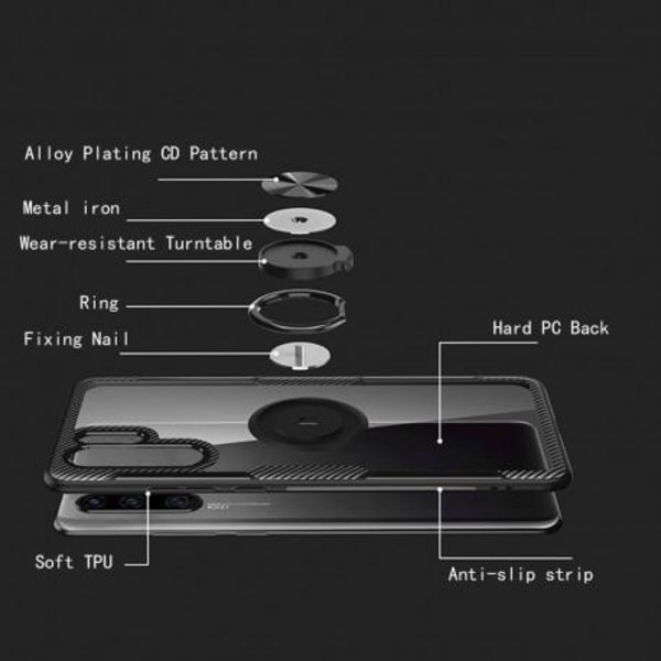 Samsung A10 käytännöllinen iskunkestävä kotelo rengastelineellä Transparent
