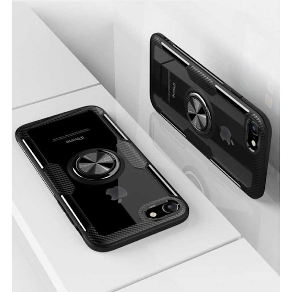 iPhone SE (2020 & 2022) Praktisk Stöttåligt Skal med Ringhållare V4 Svart